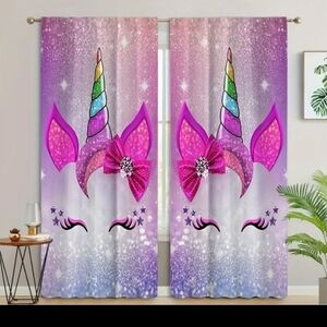 2 pc unicorn fantasy pink & purple room darkening curtains